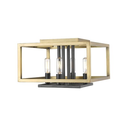 Z-Lite Quadra 4 Light Flush Mount, Olde Brass + Bronze 456F-OBR-BRZ